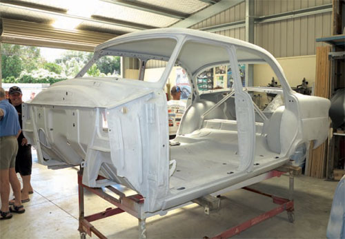 ’53 Customline is getting the full resto. The chassis and running gear are completed, the bodywork’s done and the doors are in the spray booth. It’s got new rear quarters, sills, trunk floor and the front section of the floor was also replaced.